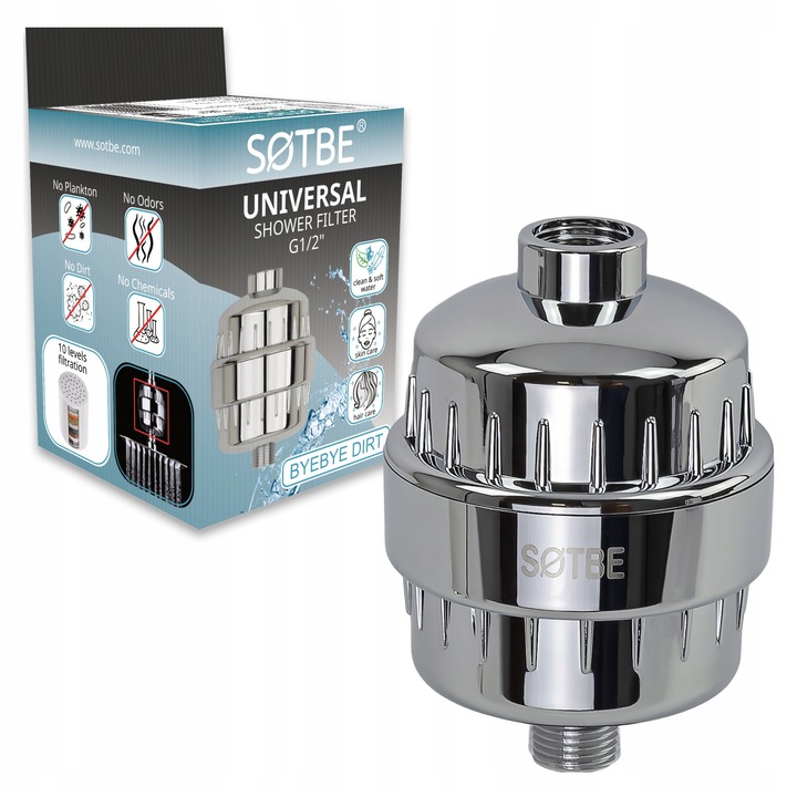 Filtru de apa pentru dus si cada SOTBE LARK, 10 niveluri de filtrare, crom, G1/2"