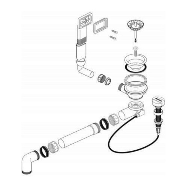 Set accesorii chiuveta Blanco 1 x 3,5, cu preaplin, dreptunghiular, negru mat
