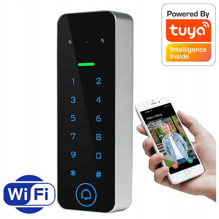 Interfon video RTX cu camera 2Mpx, control acces prin cod PIN si RFID, IP65, 142x48x22mm, set complet