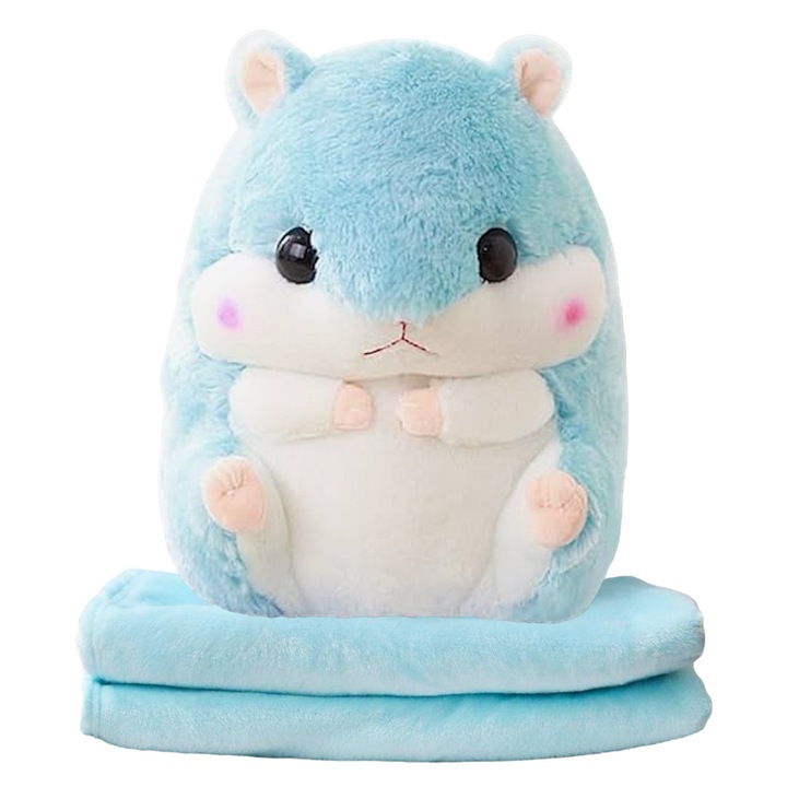 Patura si jucarie de plus, model hamster, 34x30cm, set cu patura 170x100cm