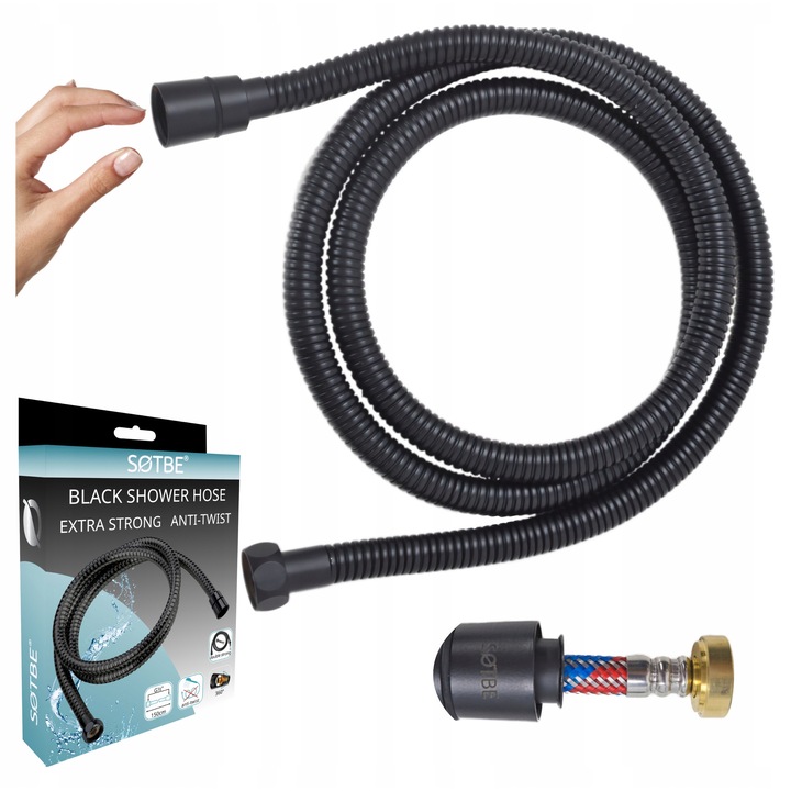 Culoare de dus neagra, Sotbe, model Lark, lungime 200 cm, material metalic, rezistent la rugina