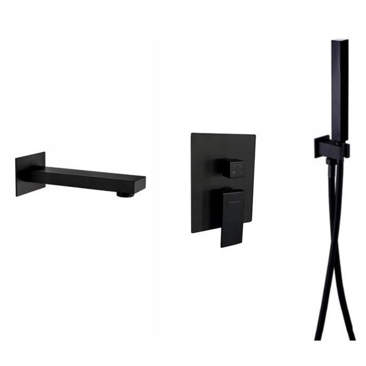 Baterie sanitara set Veldman Quadro 2-functionala, negru mat, 20,5cm, 150cm