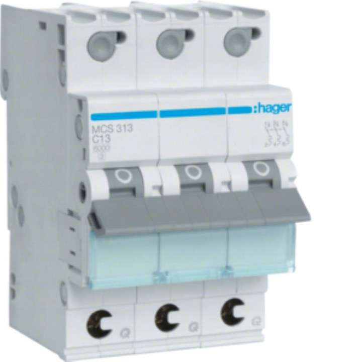 Siguranta electrica Hager, intrerupator de supratensiune 3P C 13A, 6kA, 400V, 3 module, montaj subtire