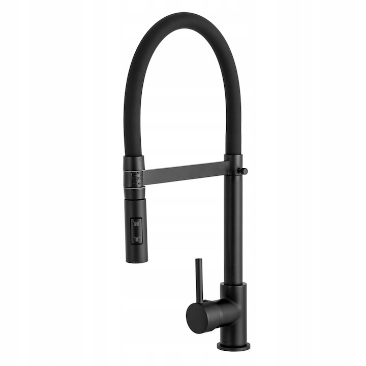 Кухненски смесител Gamma с прибиращ се гъвкав чучур, черен, 490 мм, лесен монтаж