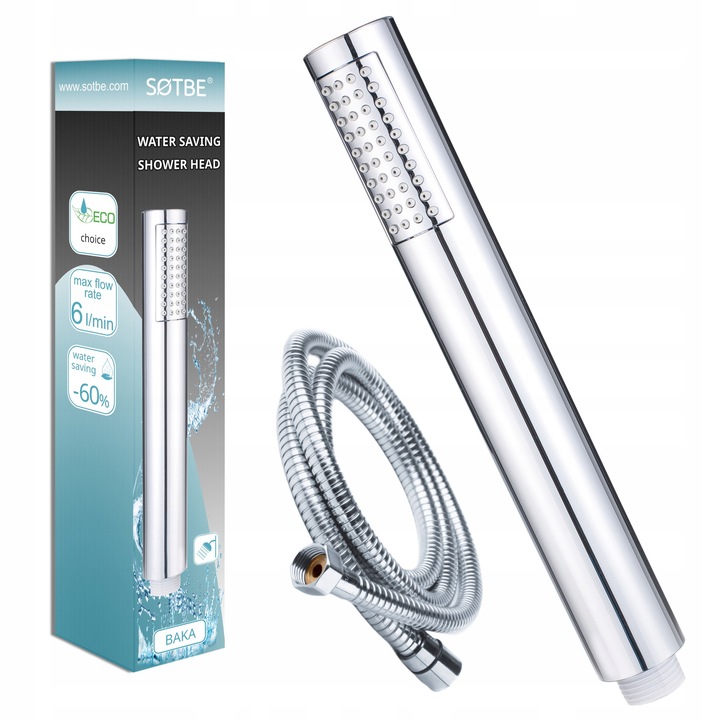 Set dus Sotbe, dus cu furtun impletit 150 cm, crom, simplu, rotund