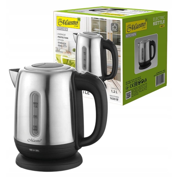 Fierbator electric Maestro MR027 1,2 L INOX, 1630 W, filtru anticalcar, protectie impotriva supraincalzirii