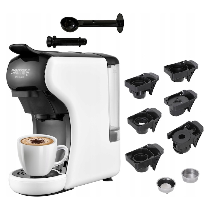 Espressor Camry, multi-capsule, 19 bar, 5 adaptoare, 0,6L, 9 tipuri capsule, 9,7x26,5x25,5cm