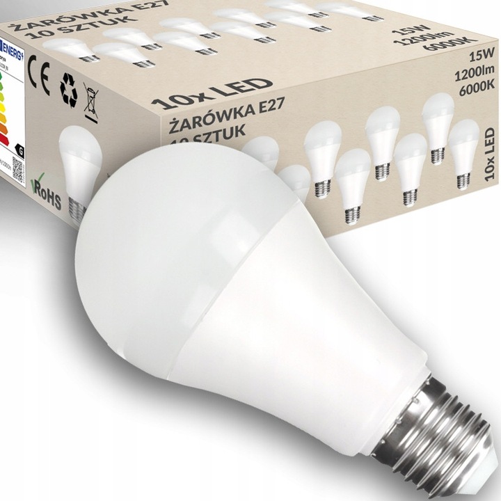 Set 10x Becuri LED E27 15W 1200lm 6000K Alb Rece