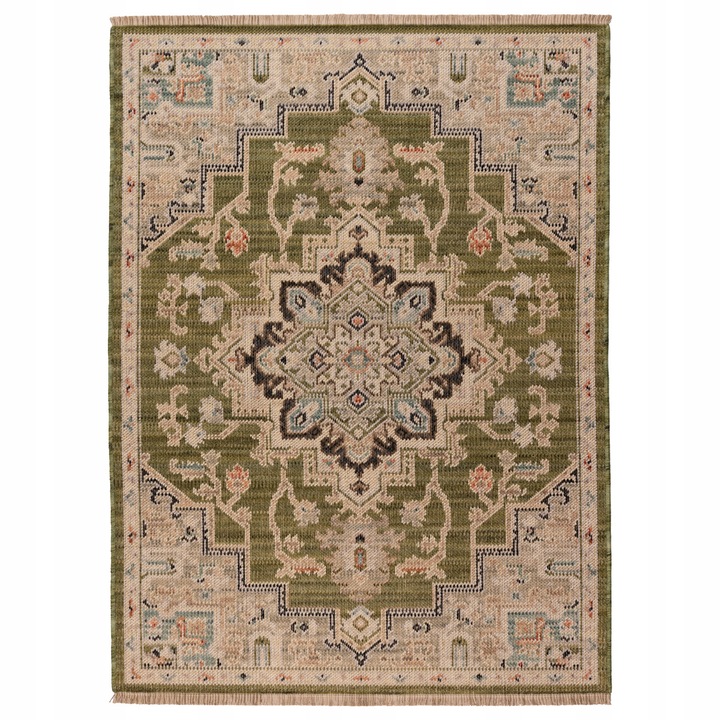 Covor din lana, Multi-Decor, Royal, verde, 60x100cm, cu franjuri
