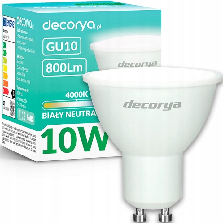 Becuri LED Decorya GU10, 10W, 4000K, alb neutru, set de 6