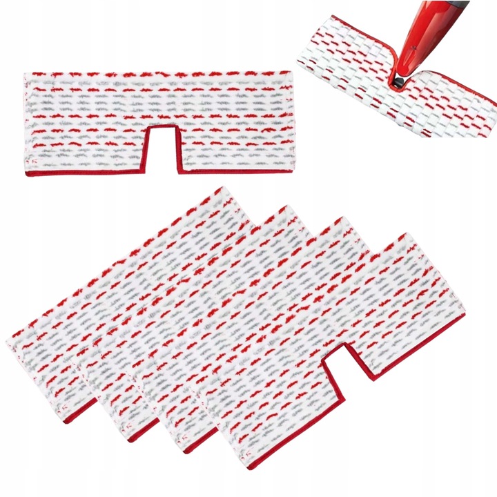 Set 5 rezerve mop cu microfibra, alb-rosu, 41x15cm