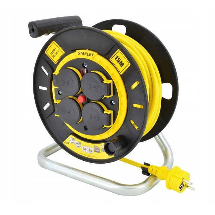 Prelungitor bebnowy Stanley 15m 3x1,5mm 16A IP20, negru cu elemente galbene