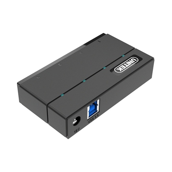 Hub 4x USB 3.0 Unitek, 12V2A, compact, cu LED