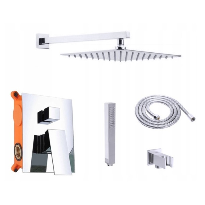 Set de dus Veldman QUADRO, baterie 2-functionala, dusul ultra-slim 40x40cm, crom, montaj in perete