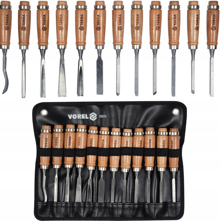 Set 12 dlute Vorel pentru sculptura din lemn, rekojesc din lemn, lama din otel HCS, 200x100mm