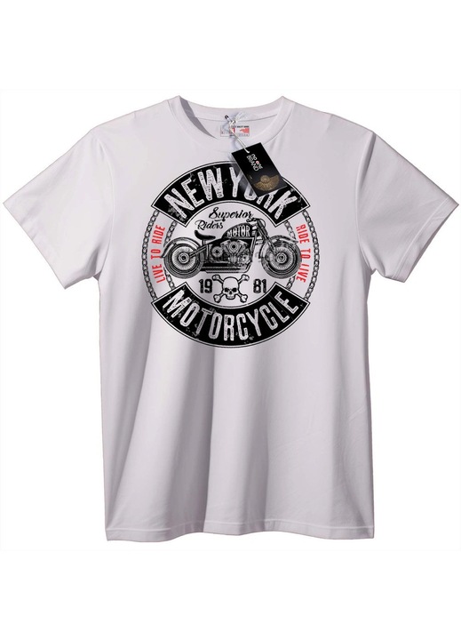 Tricou New York Motocicletă, Alb