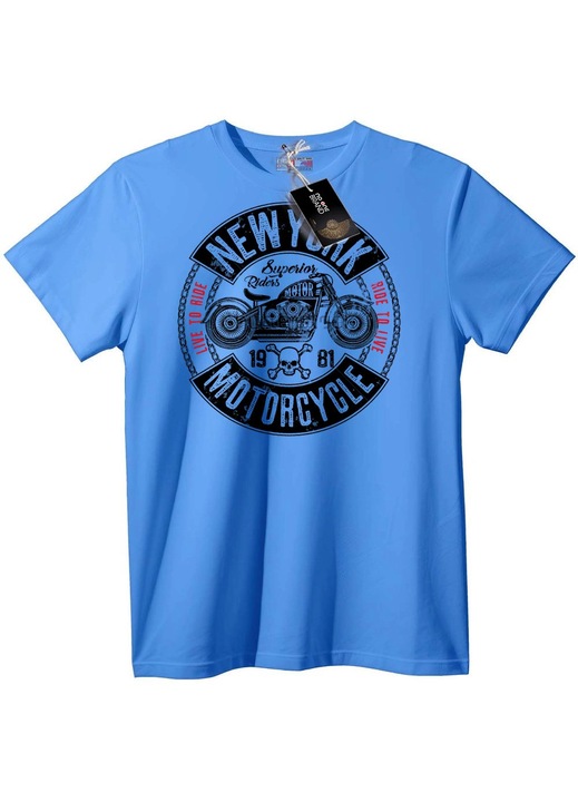 Tricou New York Motocicletă, Albastru deschis