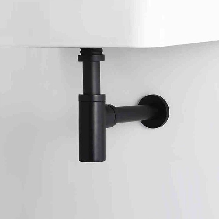 Черен сифон за мивка, Forb, от неръждаема стомана, регулируема височина, за мивки със или без преливник