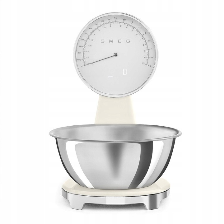 Cantar de bucatarie Smeg KSF01CRWW, 5kg, digital si analogic, crema, cu bol detasabil din otel inoxidabil