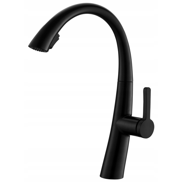Кухненски смесител с изтеглящ се душ FALA, черен, 42 см, въртящ се на 360°, със сертификат PZH