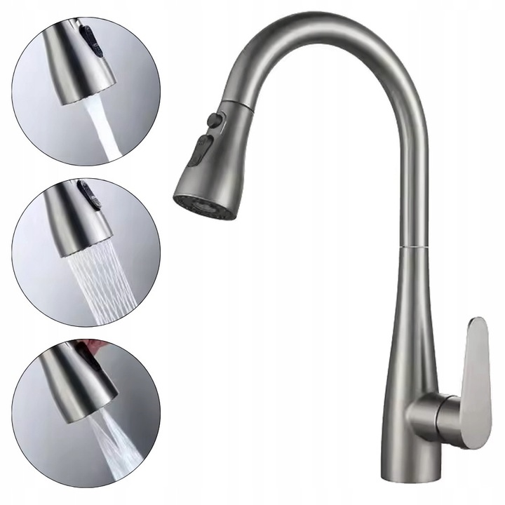 Baterie sanitara Forb, model LANA, cu wylewka obrotiva, 3 moduri de curgere, gri, 41cm