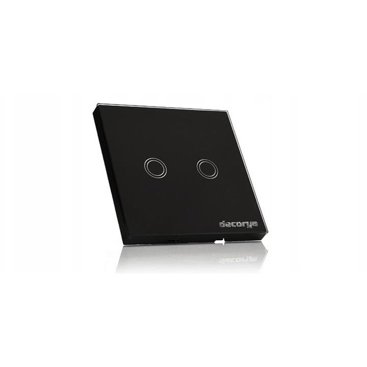 Intrerupator dublu dotyk cu telecomanda, Decorya, sticla neagra, 86x86x36mm
