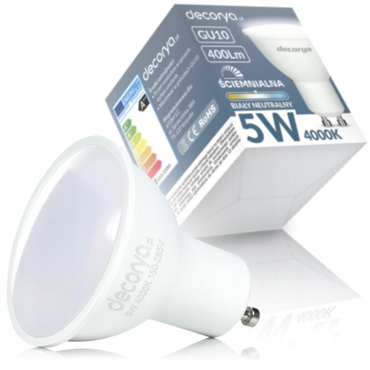 Bec LED GU10 5W, Decorya, dimabil, 4000K, 400Lm, 50x57mm