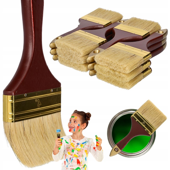 Set 12 pensule plate ToolSpace 4", 102mm, naturala, lemn