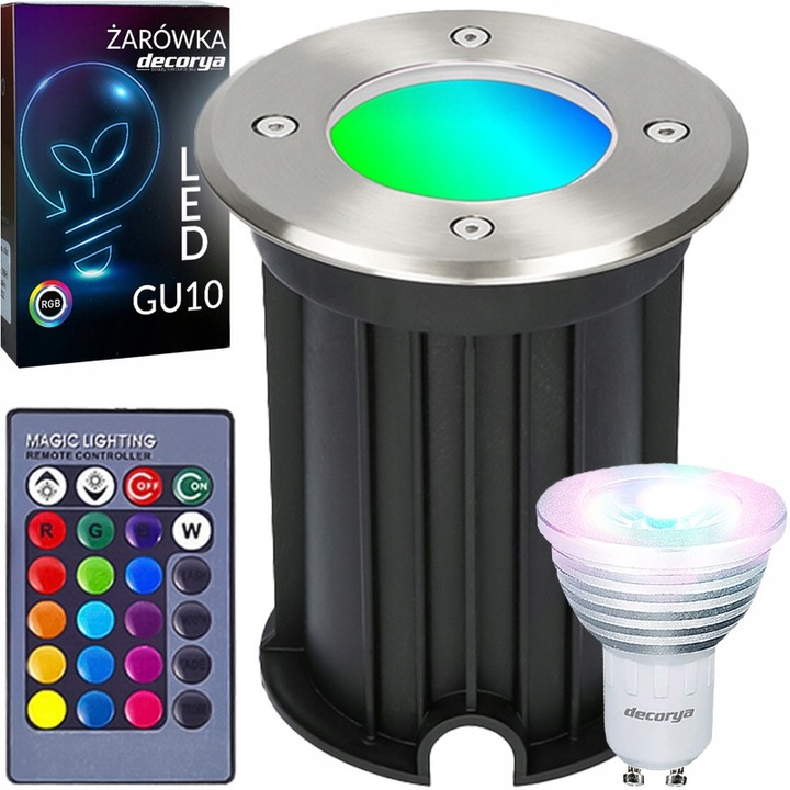 LED лампа GU10, Decorya, RGB, с дистанционно, водоустойчива, 11x11см