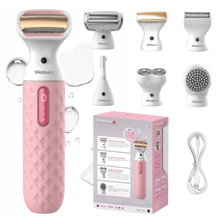 Golarka Damska Webber LG400, 4 in 1, alb-roz, Wet & Dry, pentru corp si fata