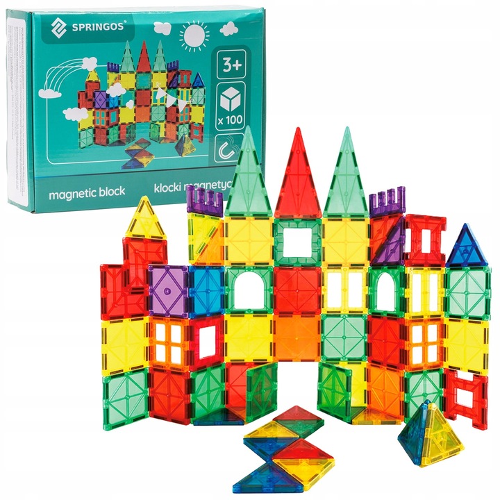 Комплект за конструиране Springos, 100 части, магнитни, за деца