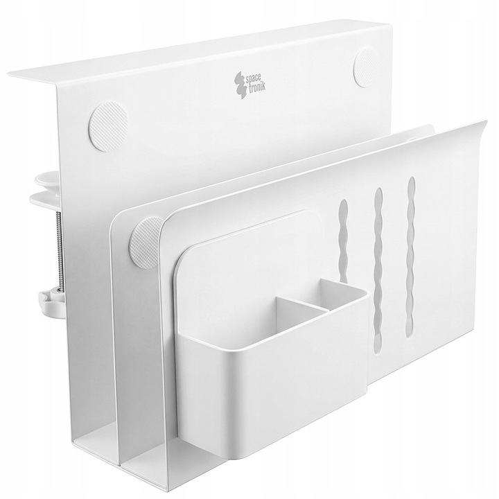 Suport Laptop SPACETRONIK 30x30, organizator birou cu sifonier lateral, alb