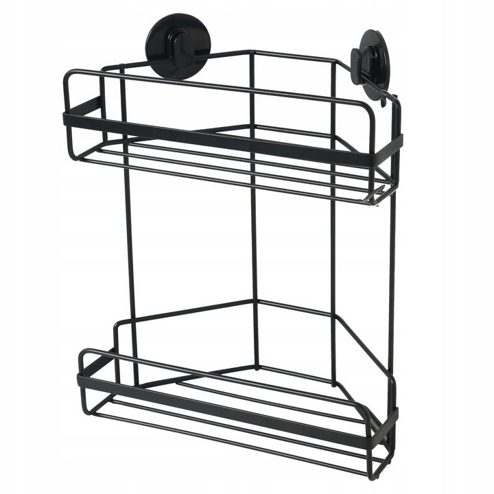 Suport de baie coltar, Sepio, negru, 2 niveluri, 14,5x26x30,3cm