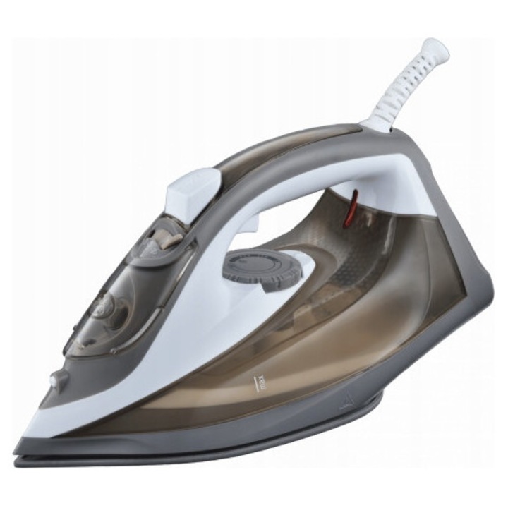 Fier de calcat cu abur Kernau KSSI 2201 C, 2200W, sistem Anti-Calc, ceramica Titanium, alb+gri+auriu, 340ml