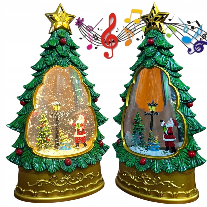 Lampion LED decorativ, 29x15cm, cu lumina calda, set cu figurina si confetti argintii