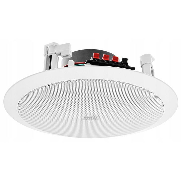Difuzor de tavan HQM SO2026 (7NBSMBHE3), 20W 100V cu trepte 5/10/20W, 6.5"+0.5" two-way, 90Hz–16kHz, alb, O240x80 mm (montaj O210 mm)