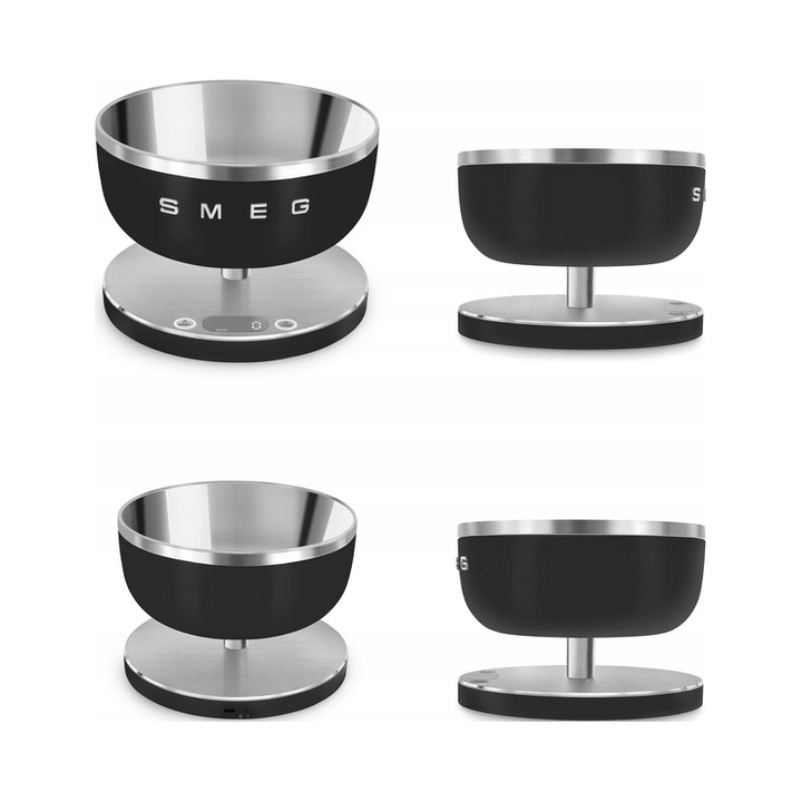 Cantar de bucatarie Smeg, model KSC01BLMWW, 5 kg, negru mat, dimensiuni 150x205x205 mm