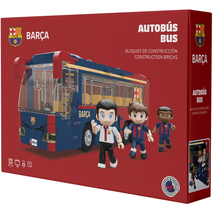 FC Barcelona busz építőkészlet, 488 elem, 3 figura, 28x11x8cm
