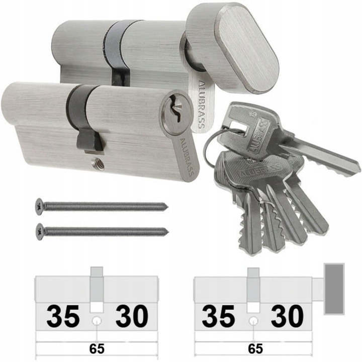 Cilindri usa Alubrass set 2 buc, 5 chei, culoare nichel, dimensiuni 40x55mm