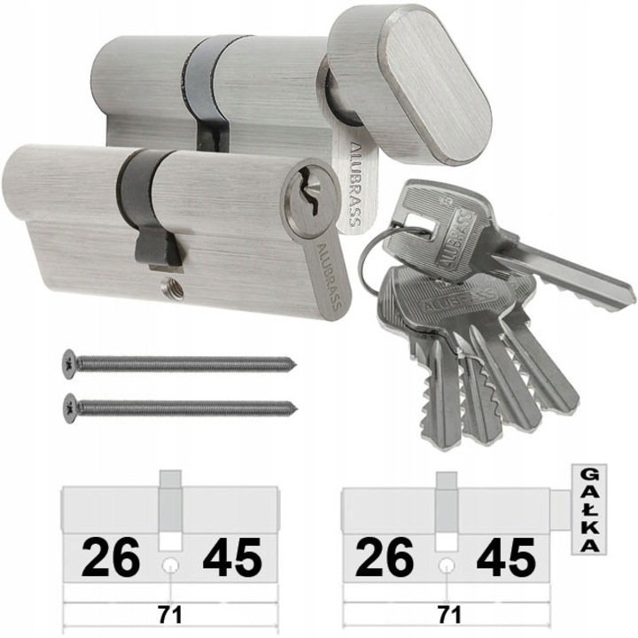 Cilindri usa Alubrass set 2 buc, 5 chei, culoare nichel, dimensiuni 35x40mm
