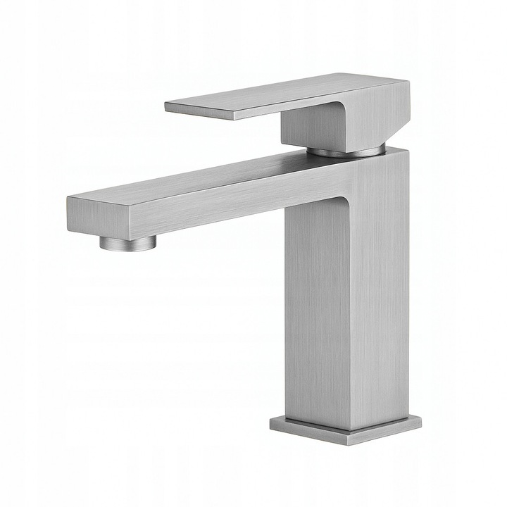 Смесител за мивка Nisa Quadro, месинг, никелиран мат, монтаж на мивка, включени аксесоари