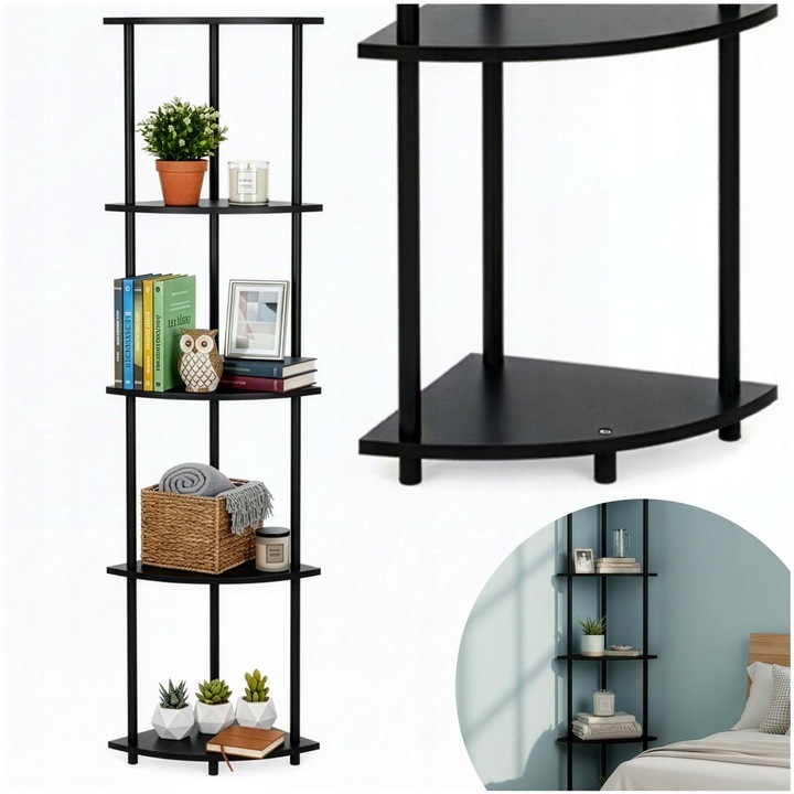 Rafturi Springos REGAL NAROZNY CZARNY, 5 niveluri, design modern, flori, polka