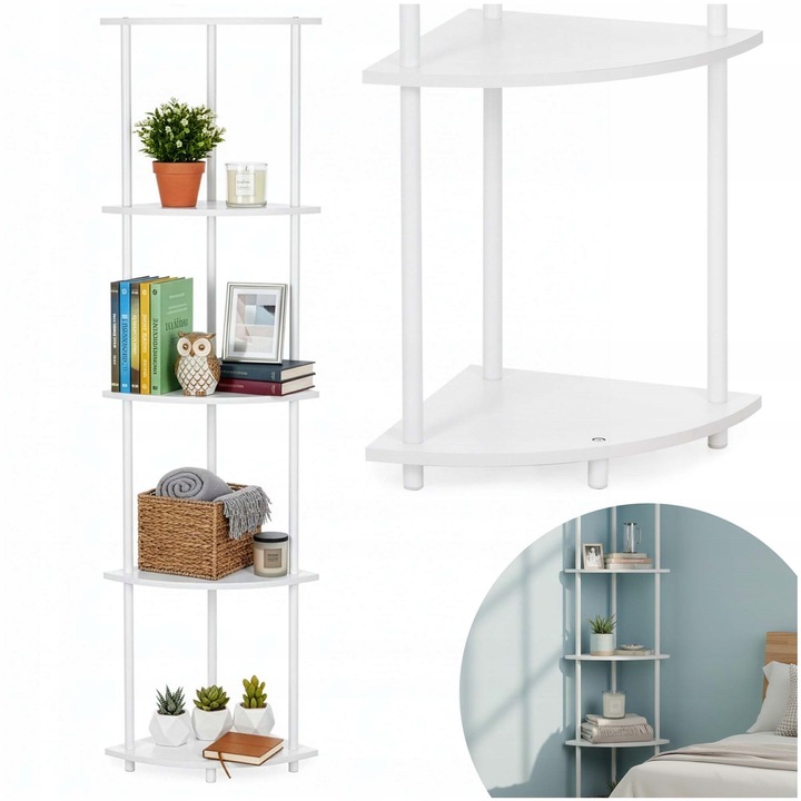 Raft modern Springos NAROZNY BIALY, 5 niveluri, flori, polka