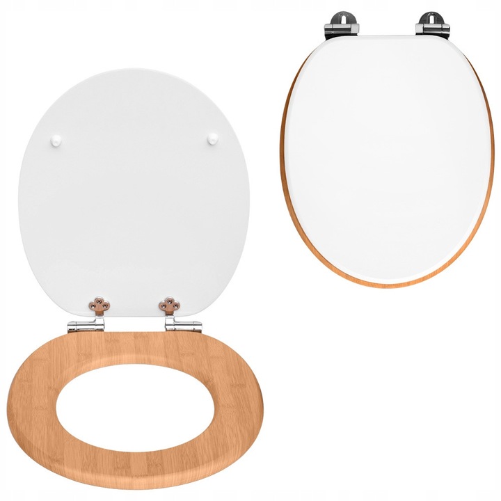 Capac WC Sepio, MDF, alb, cu sezut din lemn, rezistent