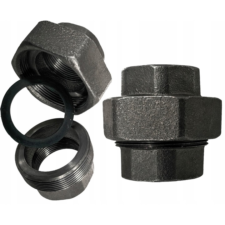 Szerelvények, Agaflex, SRUBUNEK HOLENDER PLASKI DWUZLACZKA O 2'' GW CALE DN50, fekete öntöttvas, 350 MPa