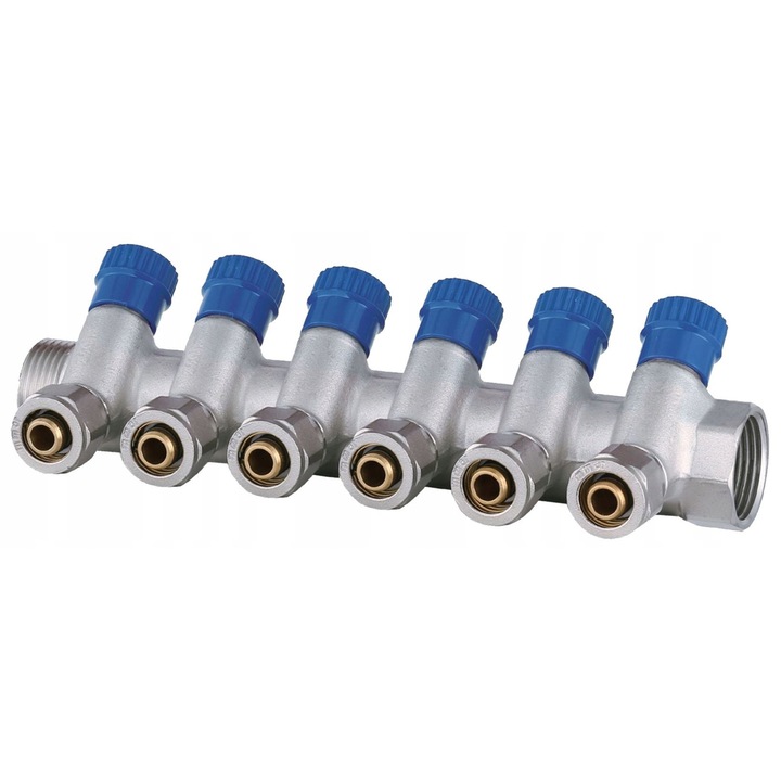 Rozdzielacz 1" x 16x2.0 mm, 6 obwody, monolitic, mosit, pentru apa rece, set complet