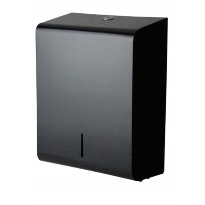 Dispenser pentru prosoape de hartie, Impeco, metalic, negru, montare pe perete, capacitate 600-900 prosoape