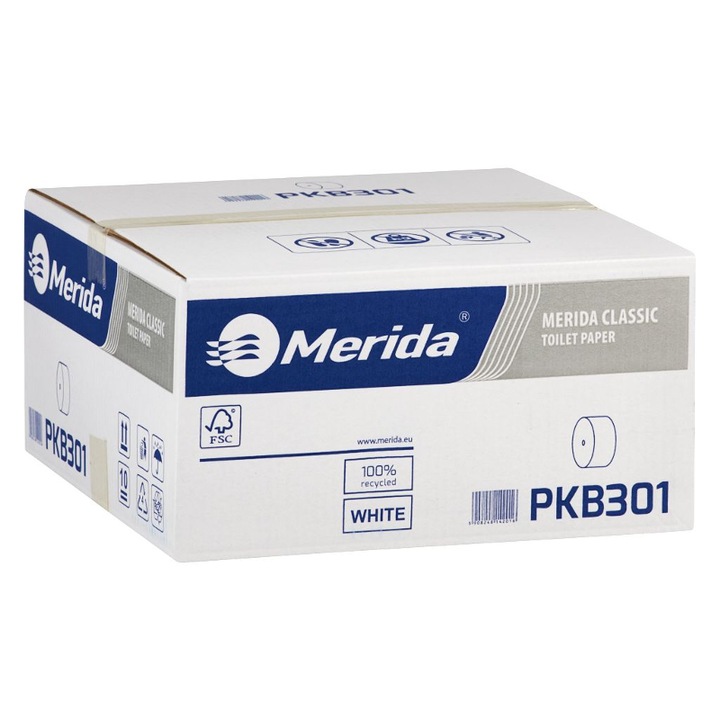 Hartie igienica, Merida, Classic, 1 strat, alb, 18 role x 125m