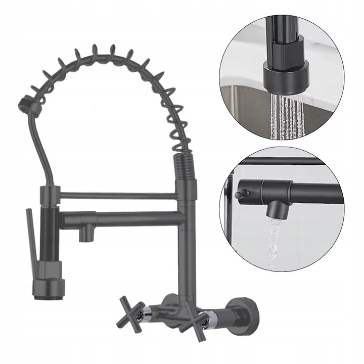 Санитарен смесител Forb, с две дръжки, въртящ се чучур на 360°, графит, 44см