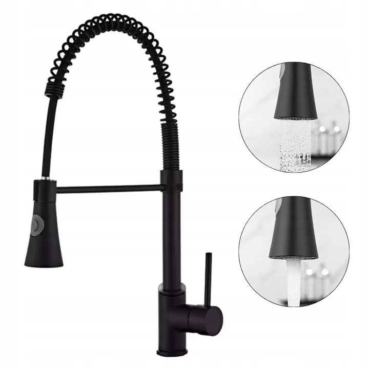 Санитарен смесител Forb, модел QUEEN BLACK, с въртящ се чучур на 360°, 2 режима на струята, черен, 49,5 см